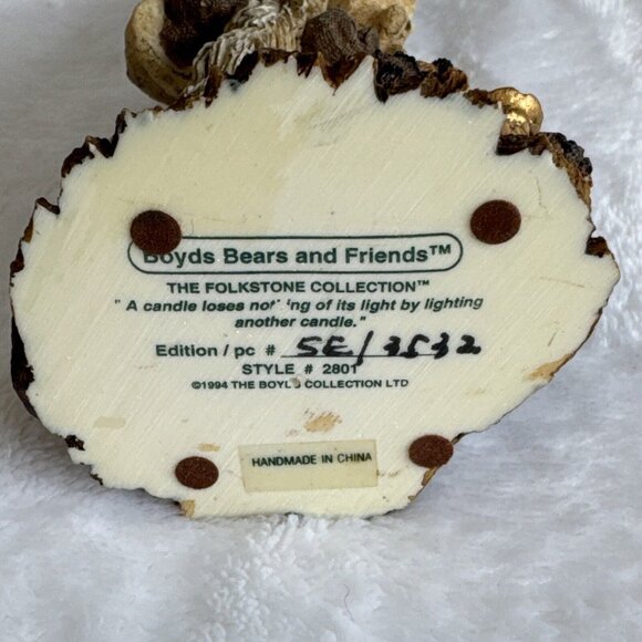 Boyds‎ Bears Niki With Candle from The Folkstone Collection Vintage 1994 - Picture 7 of 7